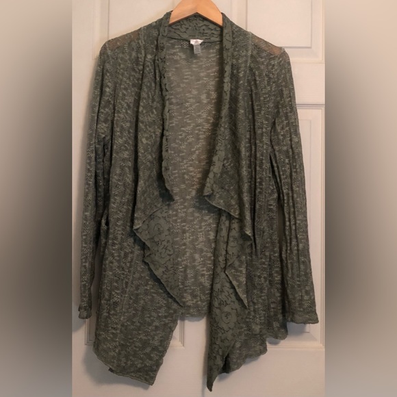 Cupio Sweaters - Cupio Knit and Lace Waterfall Front Sweater Green